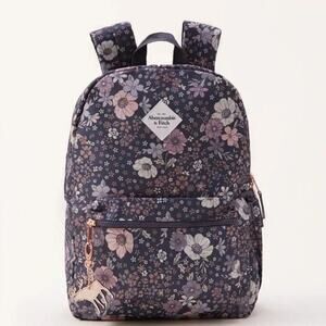 Abercrombie & Fitch Girls' Blue Pink Floral Print Adjustable Straps Backpack